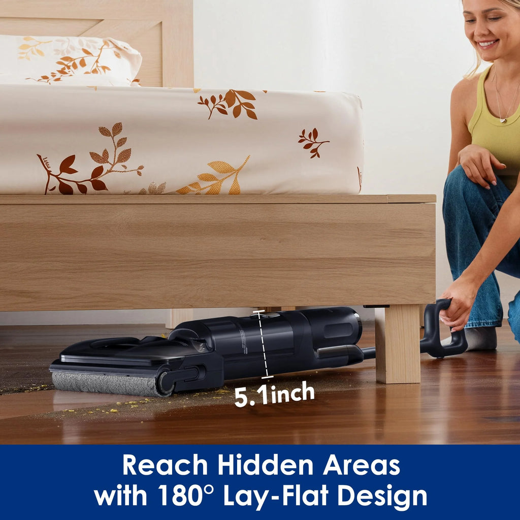 Tineco FLOOR ONE S7 Stretch Steam Draadloze Nat-Droog Stoomzuiger Alles-in-één, 160℃ HyperSteam, 180° Plat Liggend, Anti-Knoop Ontwerp, FlashDry Zelfreiniging, Tot 80 min gebruiksduur