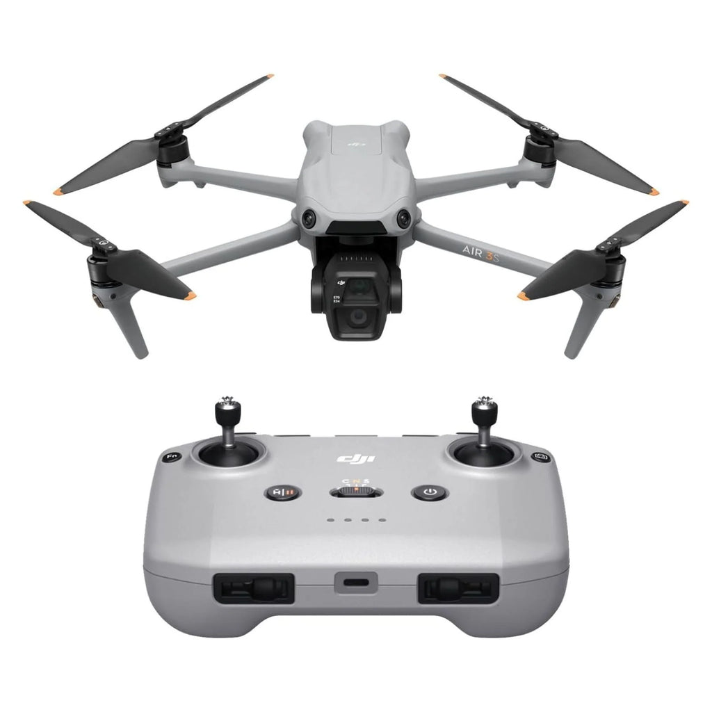 DJI Air 3S (RC-N3), dron z kamerą 4K, dron z podwójną kamerą, szerokokątną kamerą CMOS 1, wideo 4K/60 kl./s HDR i zakresem dynamiki 14 przysłon, maksymalny czas lotu 45 min
