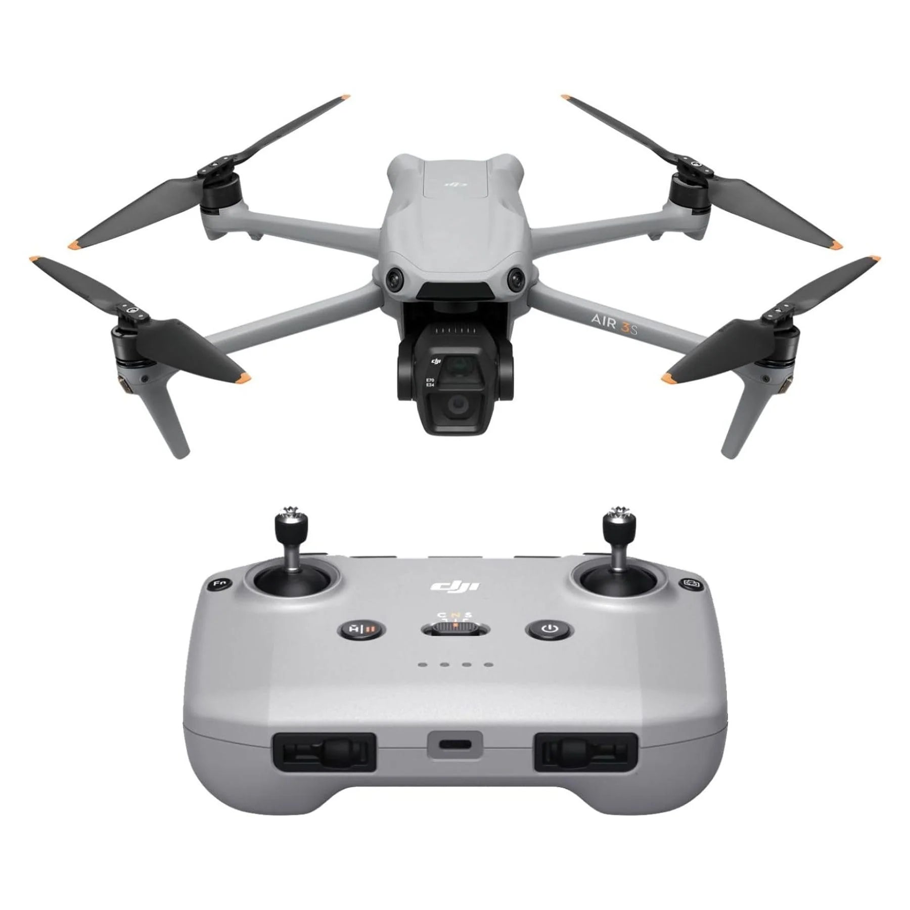 DJI Air 3S (RC-N3), dron z kamerą 4K, dron z podwójną kamerą, szerokokątną kamerą CMOS 1, wideo 4K/60 kl./s HDR i zakresem dynamiki 14 przysłon, maksymalny czas lotu 45 min