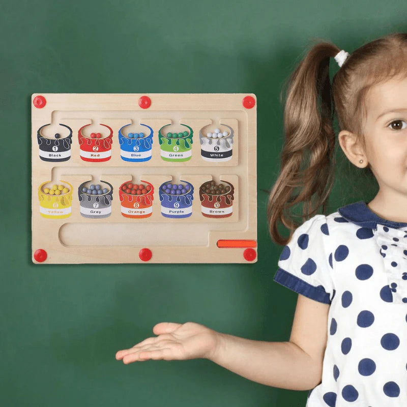 Magnetic Number Maze – Wooden Color Sorting Puzzle Board for Kids 2–4