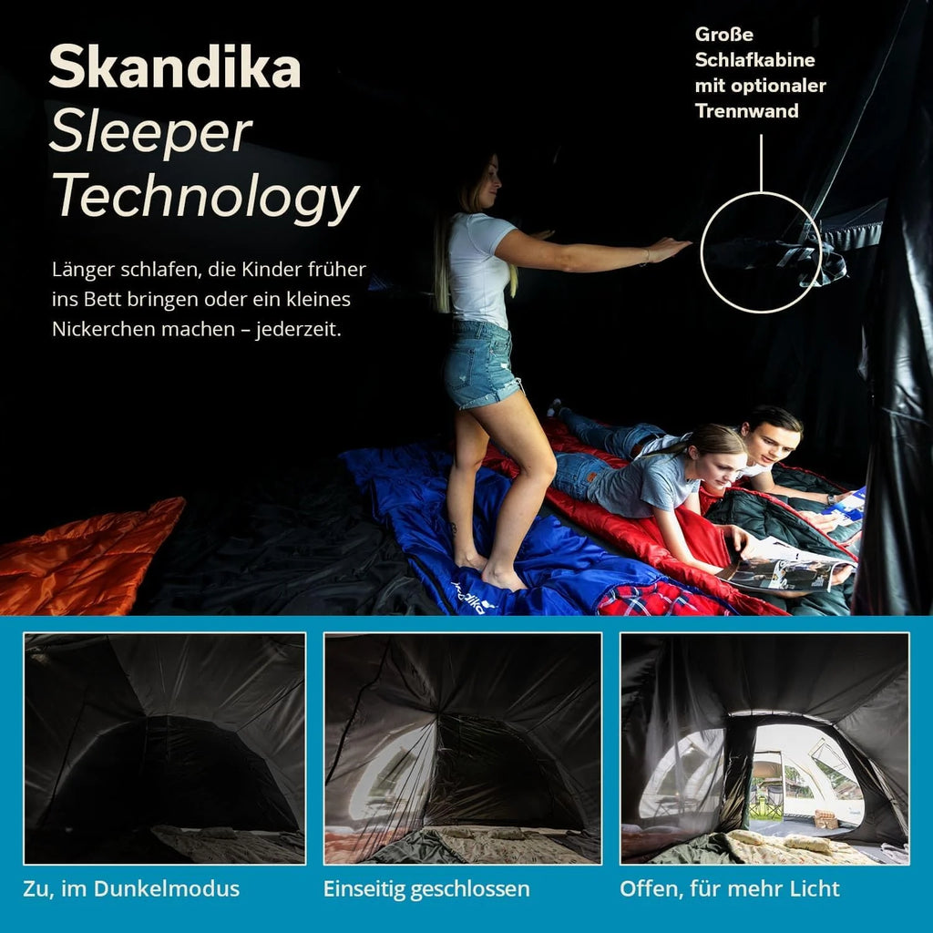 Skandika Namiot tunelowy Hafslo Sleeper Protect, 4/5 osób, wodoszczelny, wszyta podłoga namiotu, 5000 mm słupa wody, przedsionek i ciemna kabina do spania, namiot rodzinny