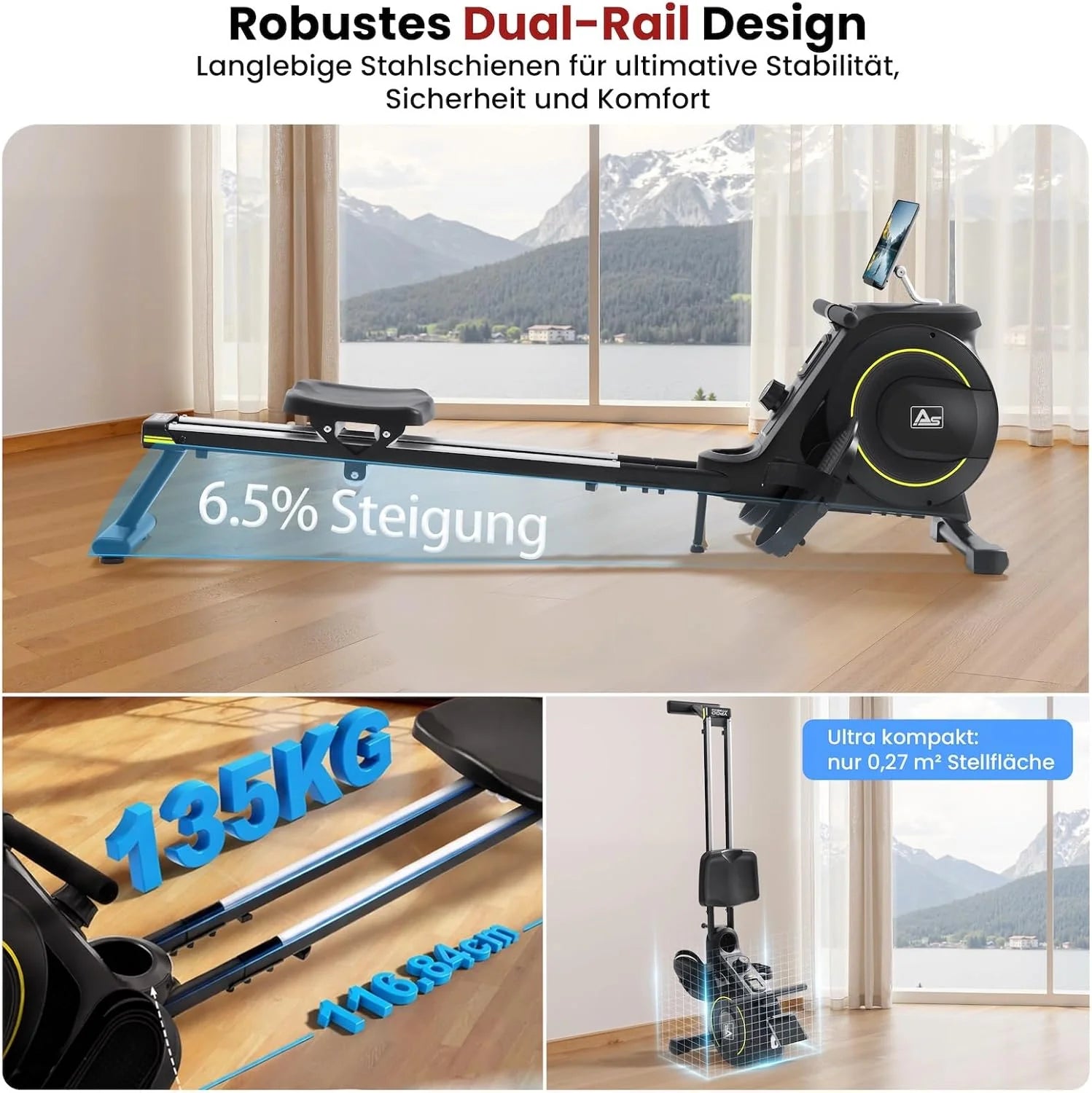AsVIVA RA11 wioślarz składany | magnetyczny system hamowania i elektronicznie regulowany opór | wioślarz do domu | trening całego ciała i wytrzymałość | fitness | domowy trener do budowy mięśni i