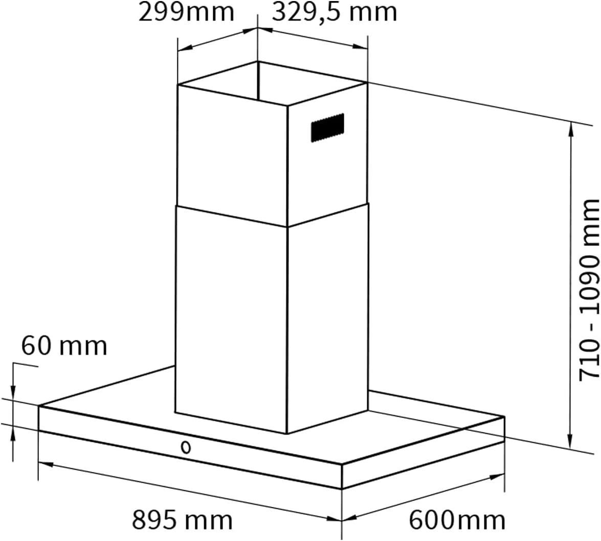 KKT KOLBE Okap kuchenny 90 cm, stal nierdzewna, czarne szkło, aplikacja Smart WiFi, funkcja automatycznego dopływu, obsługa SensorTouch, Delta-Insel-HC