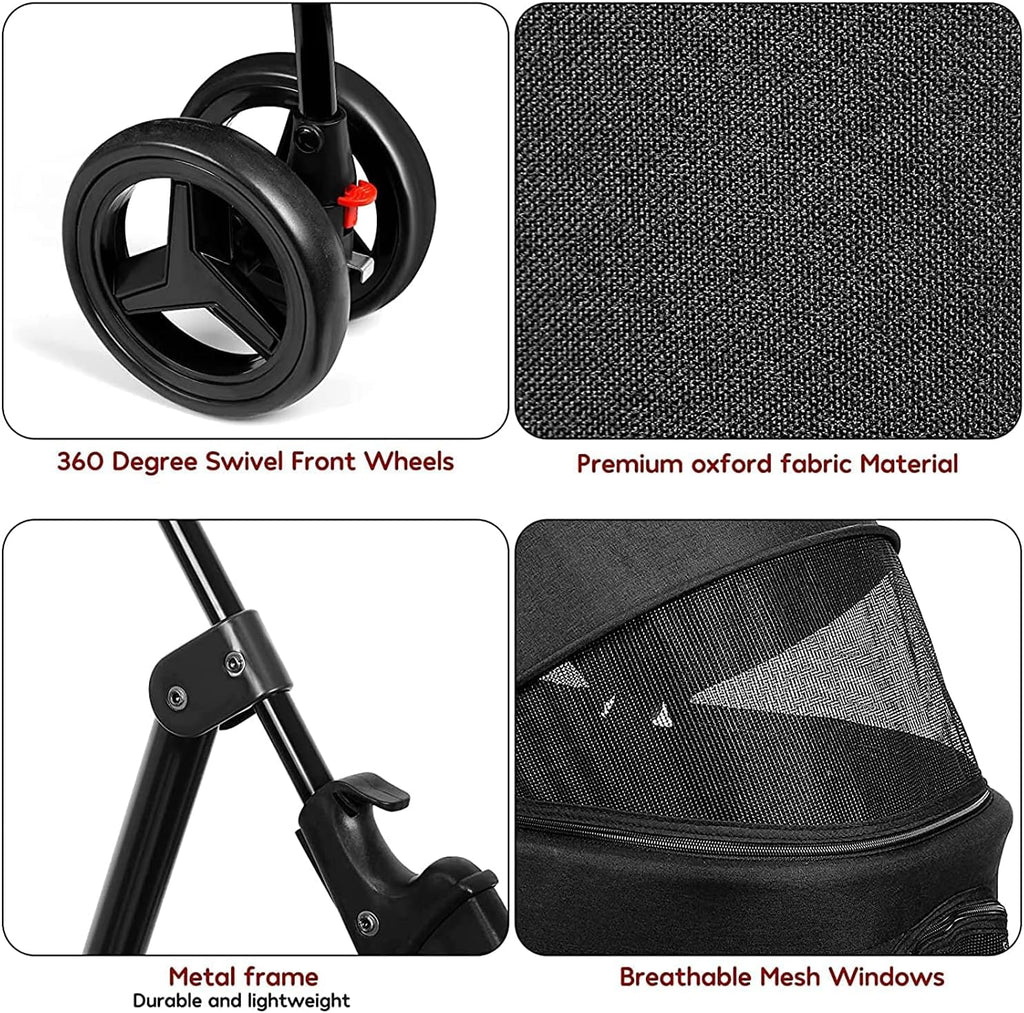 Wózek dla zwierząt Premium Pet Stroller Cat Dog Wózki dla średnich psów, 3 w 1 składany wózek dla kota (czerwony)