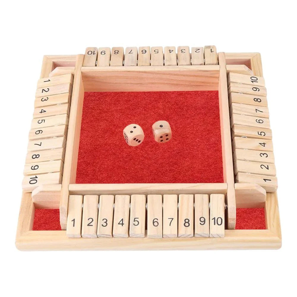 4-Player Shut the Box Game – Solid Wood Board with Felt Lining