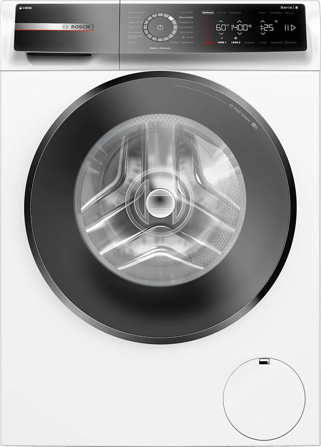 Bosch WGB244A40 Serie 8 pralka ładowana od przodu 9 kg, 1400 obr./min, Made in Germany, Speed Perfect, i-DOS ze skanowaniem środków piorących, Iron Assist – redukuje zagniecenia, Mini Load, Home