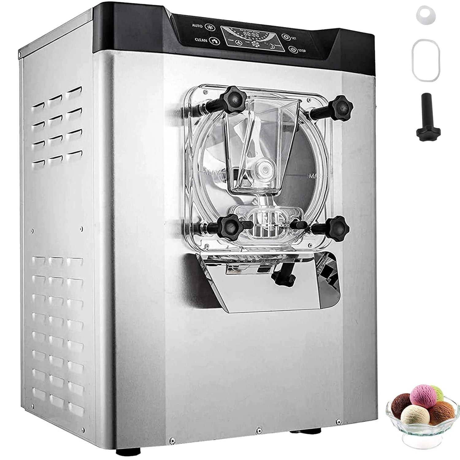 VEVOR Komercyjna maszyna do lodów, 16-20 l/h, 1400 W, z inteligentnym wyświetlaczem LCD i różnymi smakami, do baru przekąskowego, restauracji, srebrna