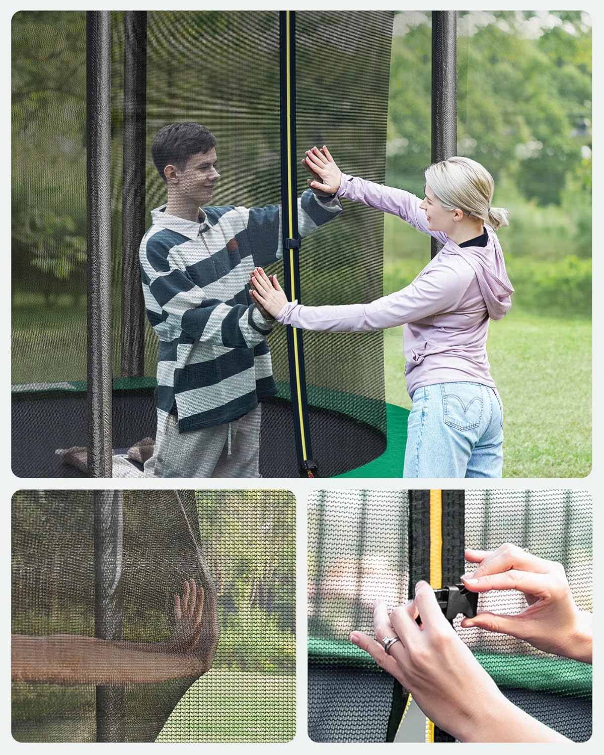 SONGMICS Trampolina Ø 244/305/366/427 cm, certyfikat TÜV Rheinland GS, okrągła trampolina ogrodowa z siatką zabezpieczającą i drabinką, wyściełany stelaż, dla dzieci i dorosłych