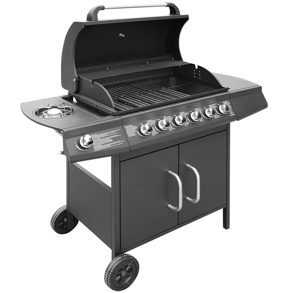 Grill gazowy Vidaxl z 6+1 palnikami, czarny