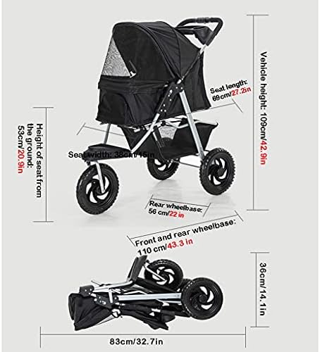Premium Pet Spacer dla kotów Do 55lbs, Lekki jednocylity Fold 3-kołowy wózek z absorpcją wstrząsów, Przestronny pod koszem, Uchwyt na wodę, Smooth Ride on Any Terrain, łatwe przechowywanie