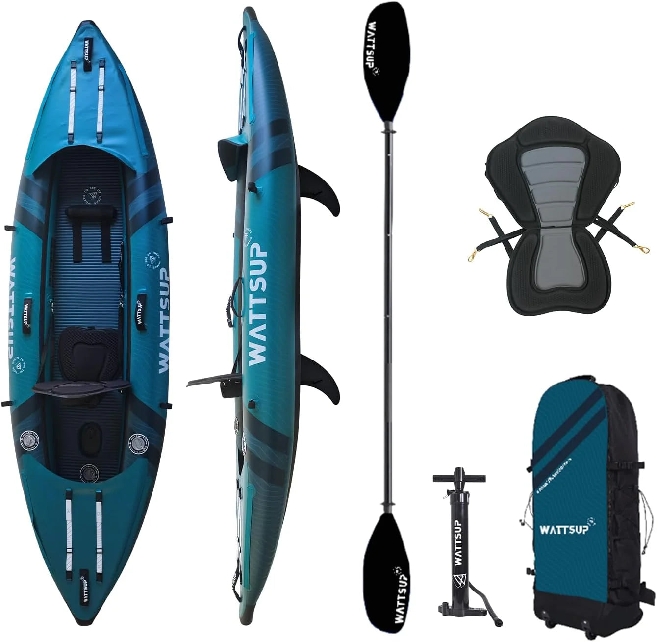 Wattsup Kajak dmuchany COD dla jednej osoby – 310 x 85 cm (10'2 x 33), laminowane tworzywo PVC i konstrukcja Dropstitch, kompletny zestaw, maks. 180 kg