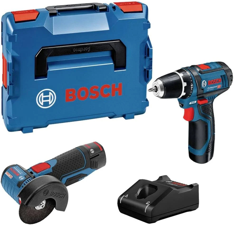 Bosch Professional Combo Kit GSR 12V-15 + GWS 12V-76 (w zestawie 2 x akumulator 2,0 Ah, ładowarka GAL 12 V-40, w L-BOXX)