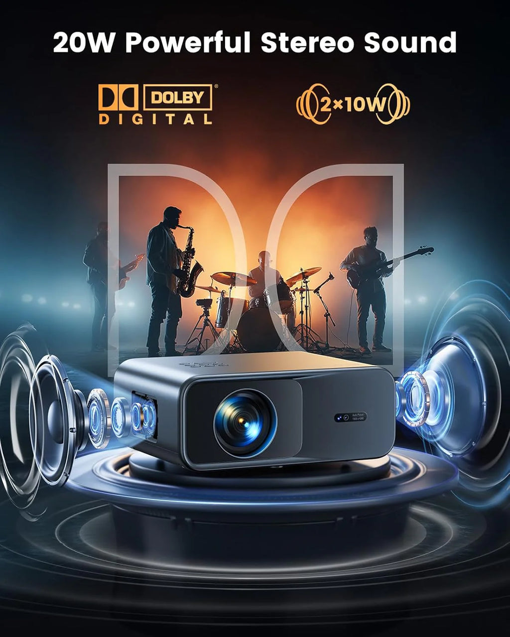 Projektor 4K WiFi Bluetooth 1080P Natywny Full HD, Auto Focus/Keystone Projektor wideo z wbudowaną aplikacją do kina domowego