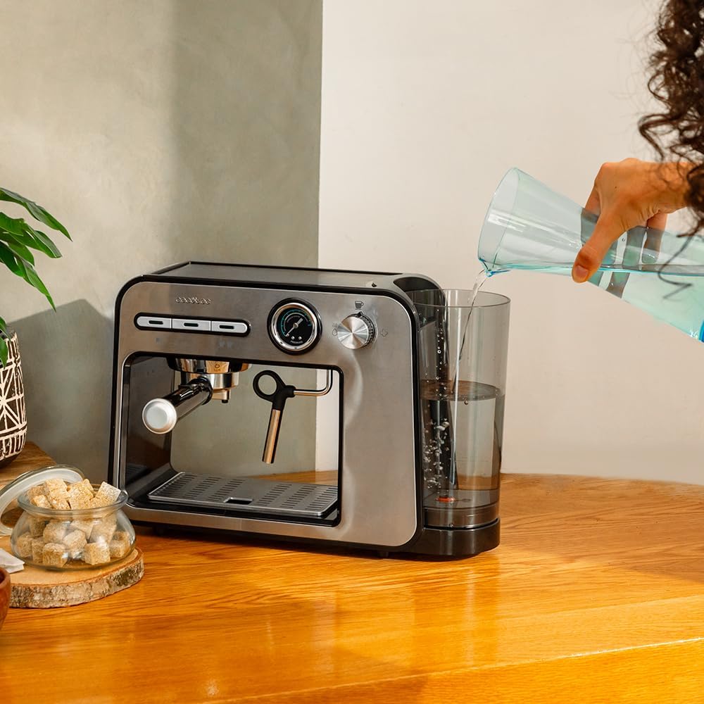 Cecotec Ekspres do kawy z podwójnym wyjściem Power Espresso 20 Barista Cream. 1550 W, 20 prętów, zbiornik na ziarna kawy 250g, młynek z 30 poziomami mielenia, termoblok, zbiornik na wodę 2.5 L