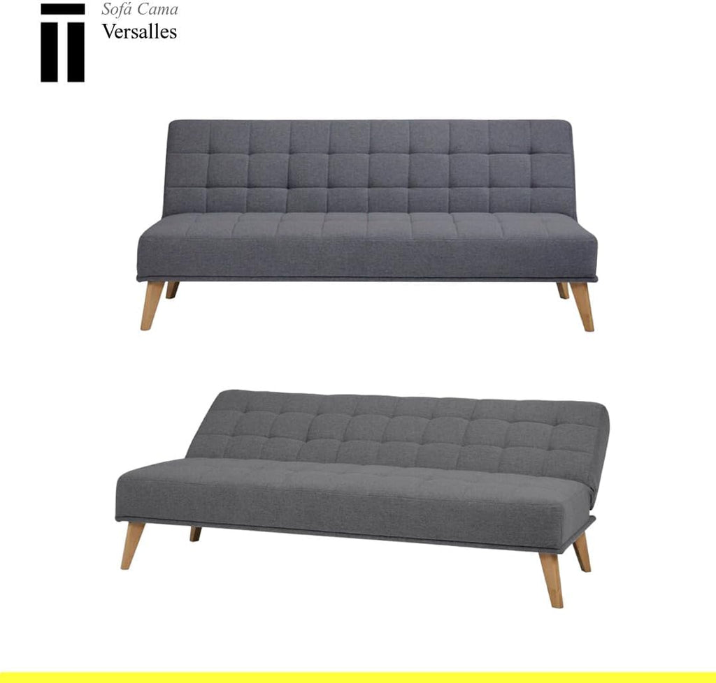 SHIITO | Model Versailles – Sofa rozkładana Click-Clack | Elegancja i wygoda spotykają się | Pikowane wykończenie w kolorze szarym | 189,5 x 88 x 89 cm