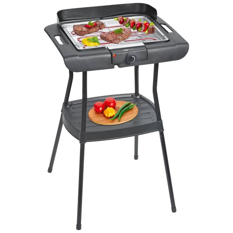 Grill elektryczny z nóżkami, chromowany, regulacja temperatury, do użytku wewnątrz i na zewnątrz, czarno-srebrny, 2000 W, Clatronic Bqs 3508