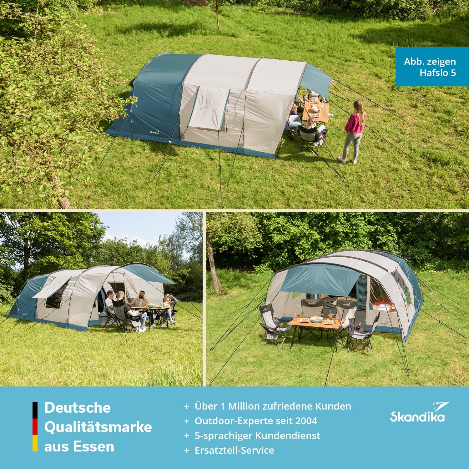 Skandika Namiot tunelowy Hafslo Sleeper Protect, 4/5 osób, wodoszczelny, wszyta podłoga namiotu, 5000 mm słupa wody, przedsionek i ciemna kabina do spania, namiot rodzinny