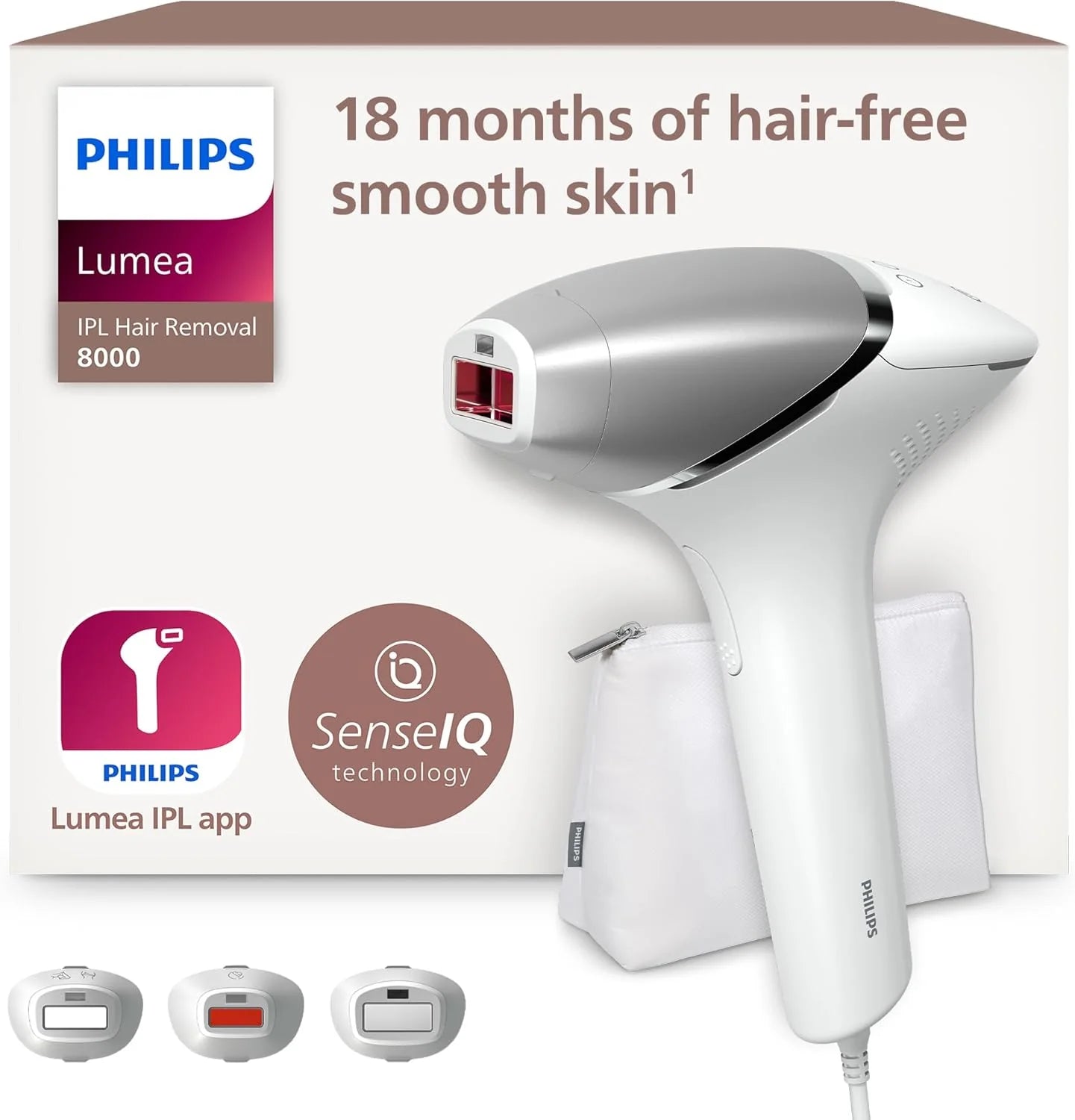 Philips Lumea 8000 Series IPL urządzenie do usuwania włosów – alternatywa dla urządzeń do depilacji laserowej z technologią SenseIQ, 3 akcesoria do stref ciała, twarzy i precyzji - BRI946/00
