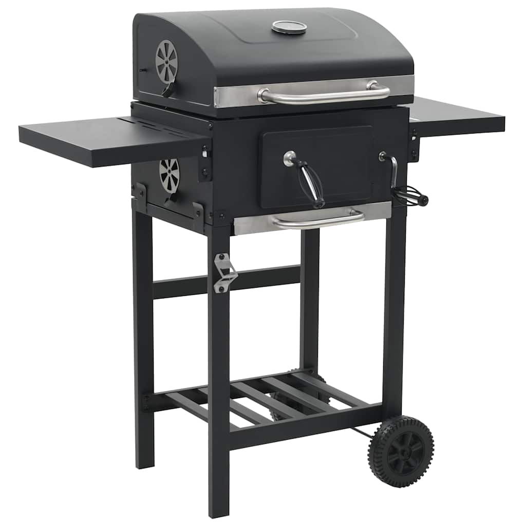 Czarny grill węglowy z dolną półką vidaxl