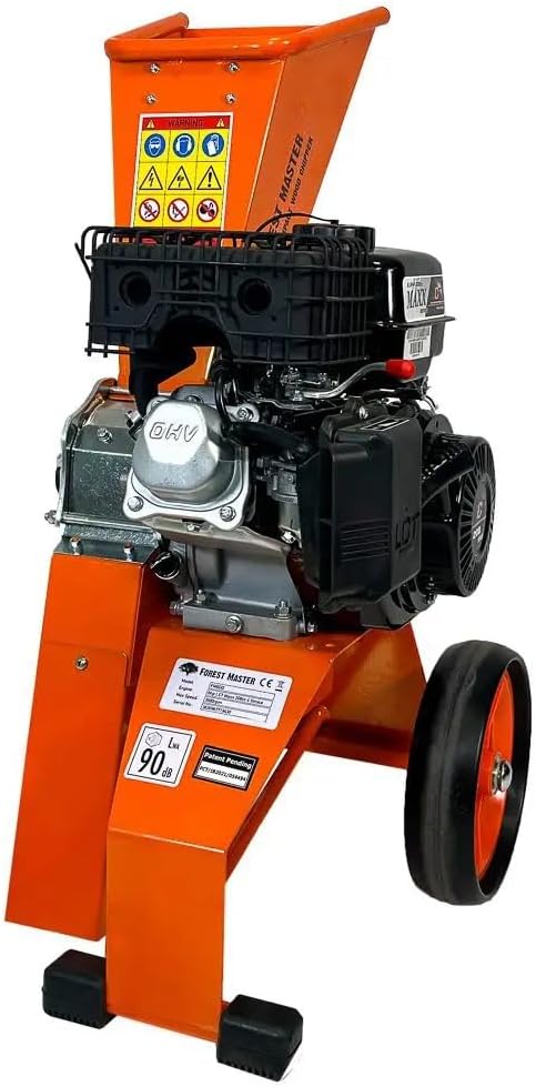 Forest Master FM6DDES-MUL 6HP Benzynowy rębak do drewna i niszczarka ogrodowa z rozrusznikiem elektrycznym – Samożywny mulczer rozdrabnia gałęzie do 50mm – Idealny do wszystkich zielonych odpadów