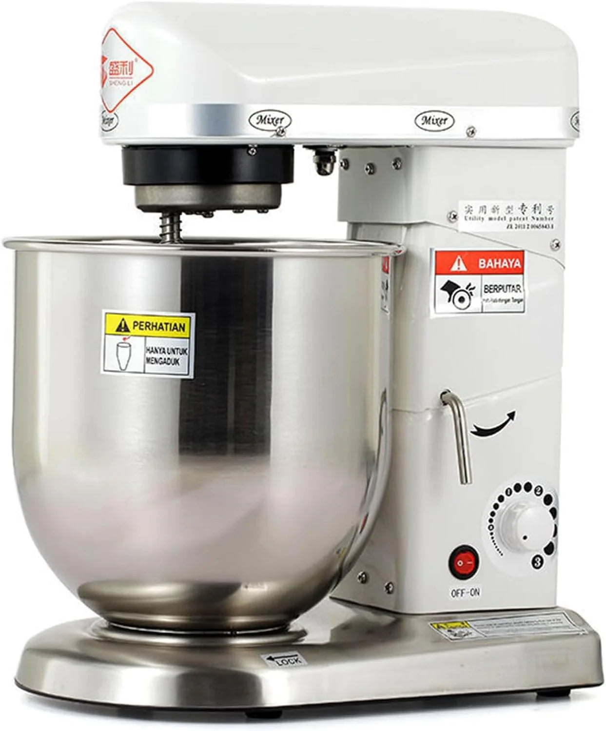 Wielofunkcyjny mikser stojący 5 l/7 l/10 l, elektryczny mikser kuchenny, mikser kuchenny z hakiem do ciasta, trzepaczką, ubijakiem, odchylaną głowicą i antypoślizgową podstawą do ciast 5L-White