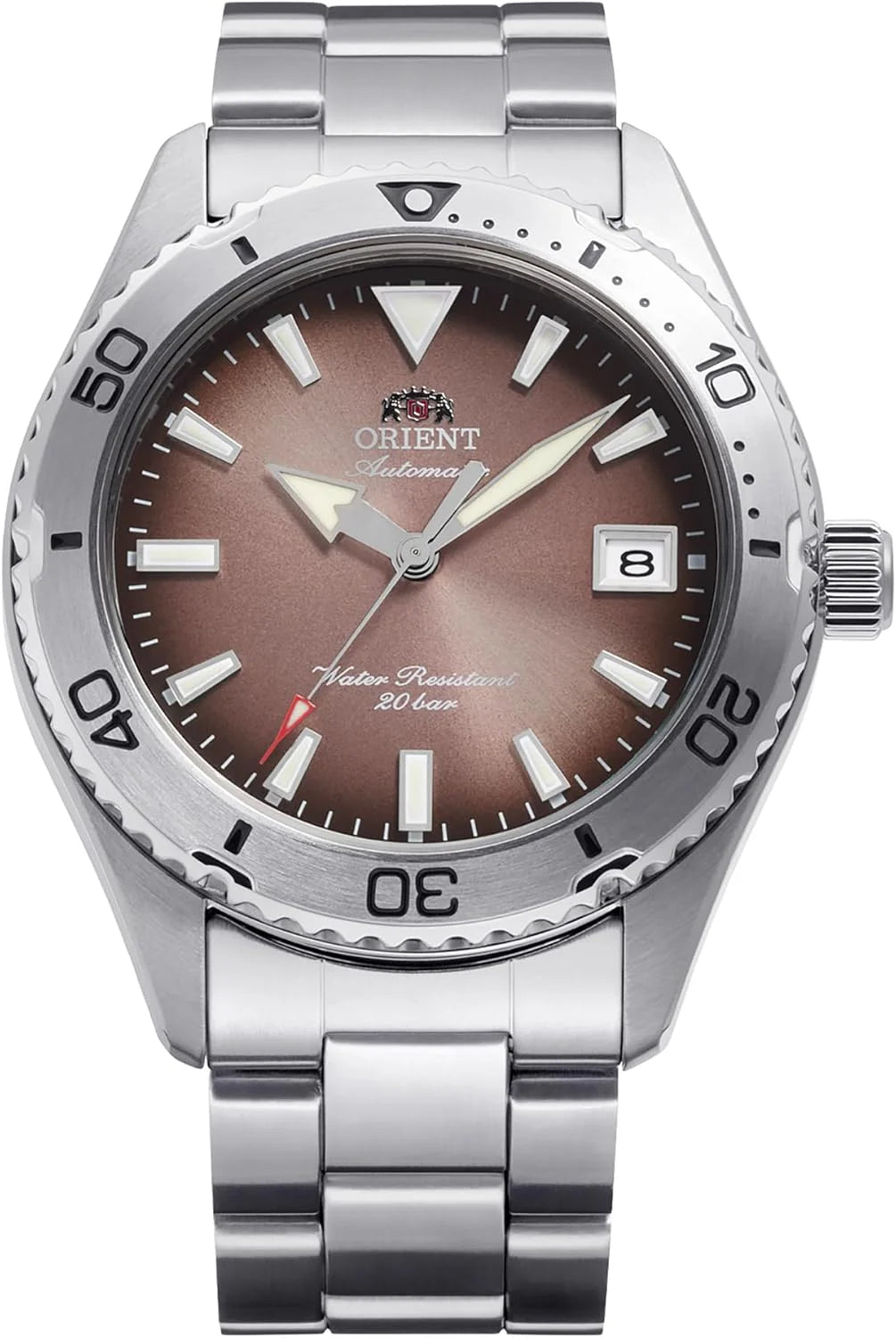 Orient Sports Mako 40 mm męski automatyczny ręczny mechaniczny zegarek sportowy ze stali nierdzewnej i koperta brązowa tarcza - RA-AC0Q17Y