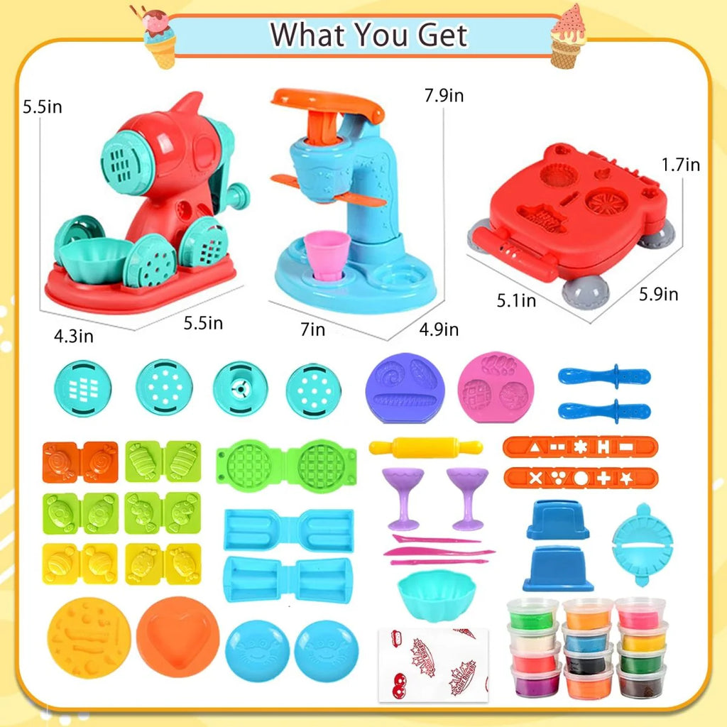3 in 1 Dough Kitchen Toy Set, Ice Cream Noodle Hamburger Maker Kit