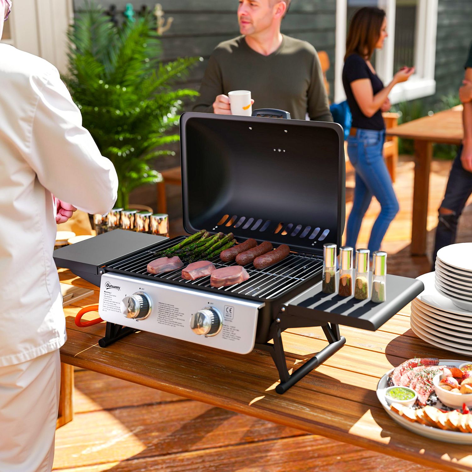 Grill gazowy Outsunny ABS ze stali nierdzewnej - 101 x 48 x 41 cm. Czarny