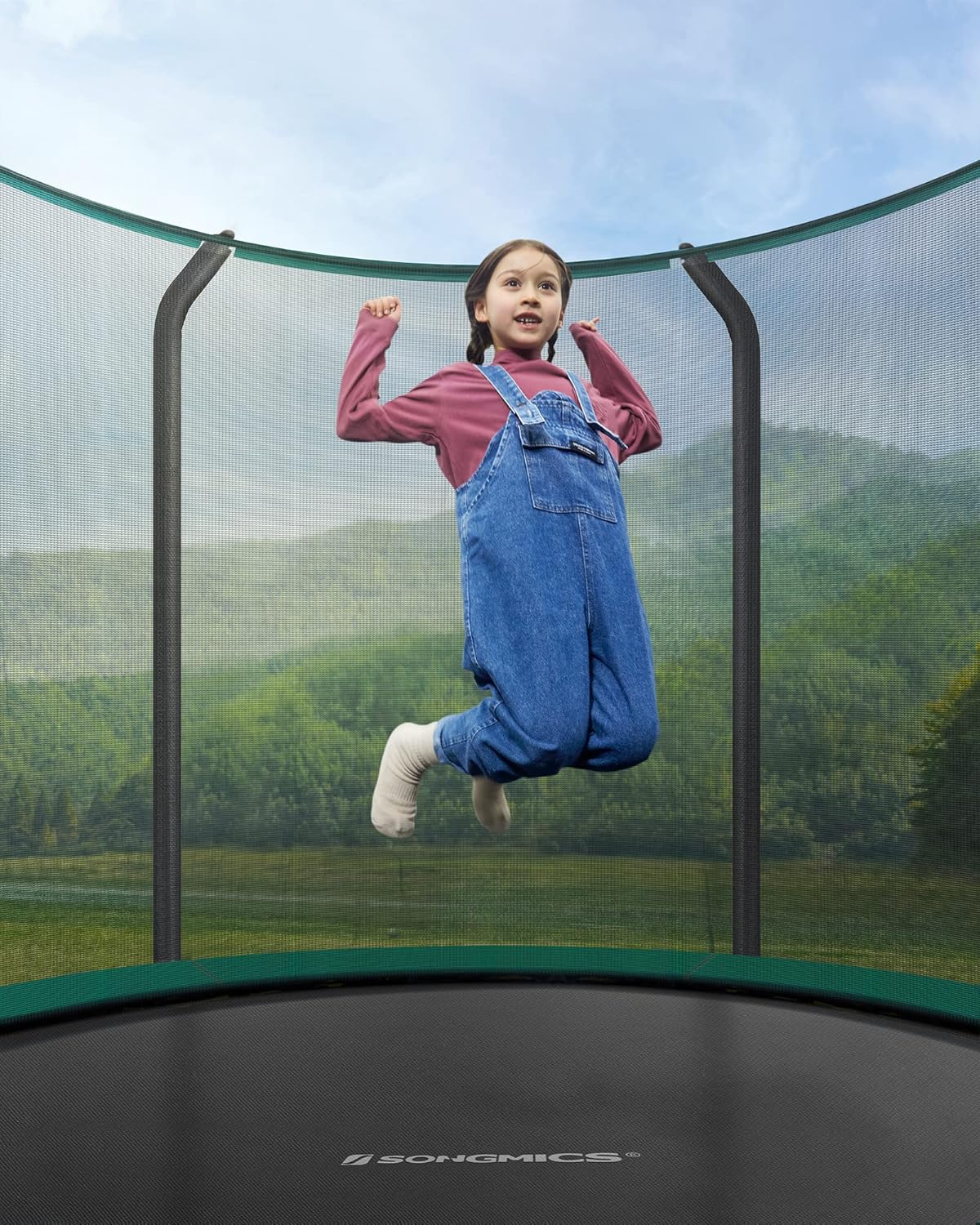 SONGMICS Trampolina Ø 244/305/366/427 cm, certyfikat TÜV Rheinland GS, okrągła trampolina ogrodowa z siatką zabezpieczającą i drabinką, wyściełany stelaż, dla dzieci i dorosłych