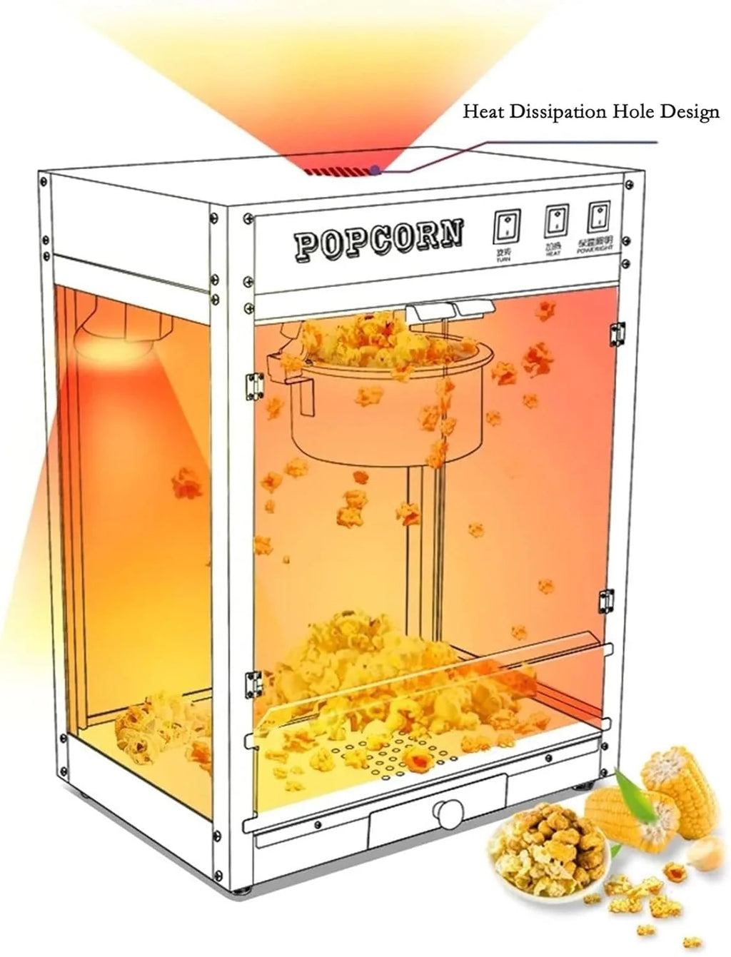 Popcorn Komercyjna maszyna do popcornu Elektryczna dmuchanego ryżu Automatyczna ze stali nierdzewnej Profesjonalna maszyna do popcornu