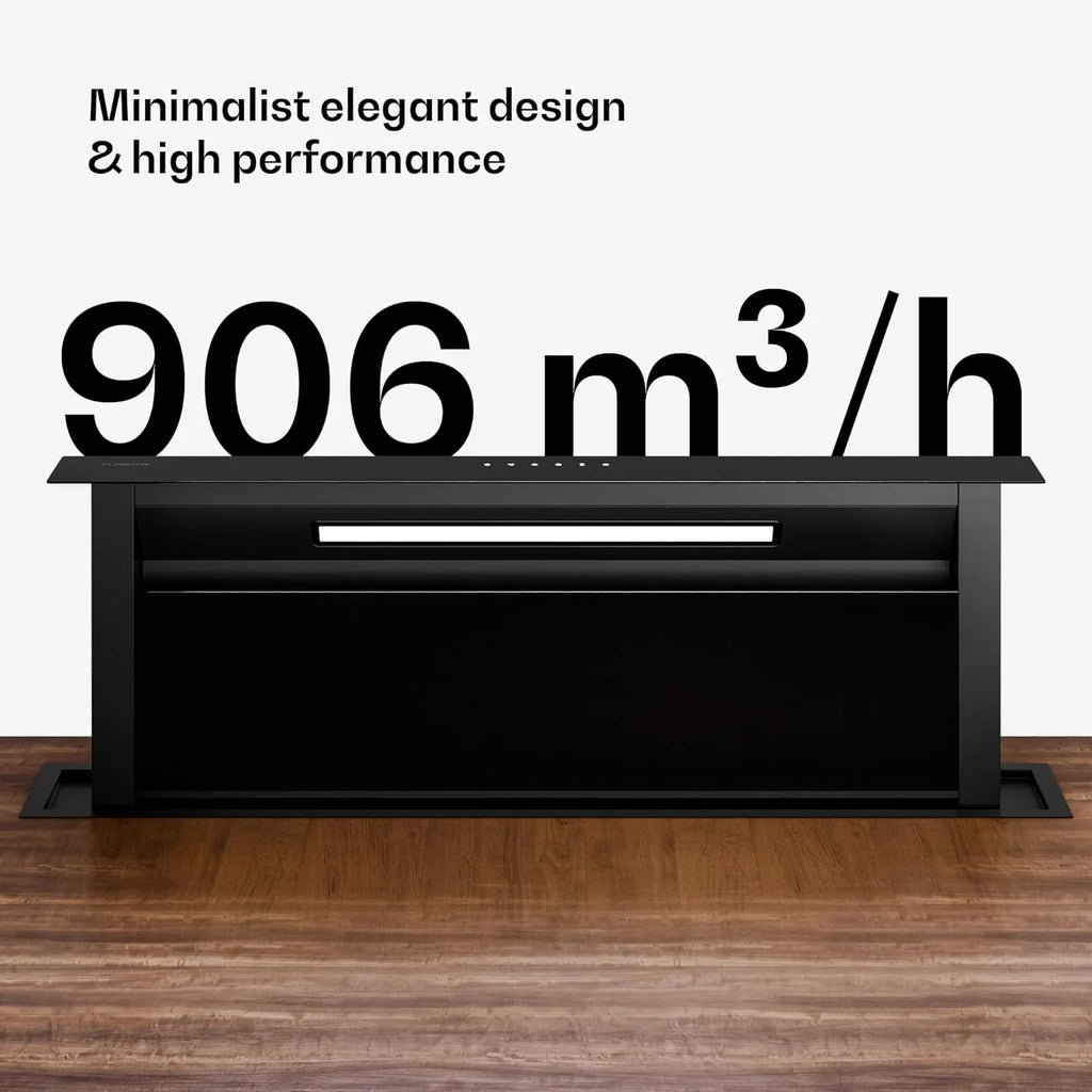 Klarstein Velaire Okap kuchenny 90 cm - A++ Downdraft, przepływ powietrza 906 m³/h, obsługa dotykowa, LED, cichy, filtr nadaje się do mycia w zmywarce, okap kuchenny 90 cm