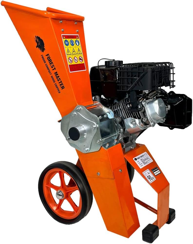 Forest Master FM6DDES-MUL 6HP Benzynowy rębak do drewna i niszczarka ogrodowa z rozrusznikiem elektrycznym – Samożywny mulczer rozdrabnia gałęzie do 50mm – Idealny do wszystkich zielonych odpadów