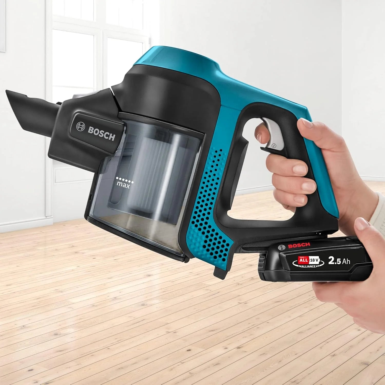 Bosch Akumulatorowy odkurzacz Unlimited seria 6 BKS6111P, bezprzewodowy odkurzacz ręczny, bezworkowy, lekki, higieniczny filtr, wysoka moc ssania, długi czas pracy, ssawka szczelinowa, wszystkie