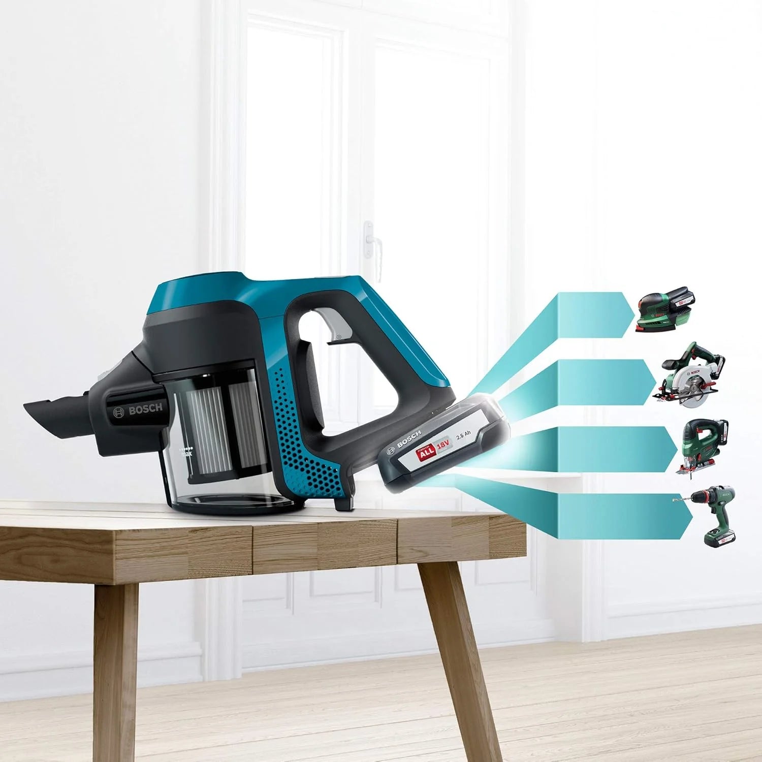 Bosch Akumulatorowy odkurzacz Unlimited seria 6 BKS6111P, bezprzewodowy odkurzacz ręczny, bezworkowy, lekki, higieniczny filtr, wysoka moc ssania, długi czas pracy, ssawka szczelinowa, wszystkie