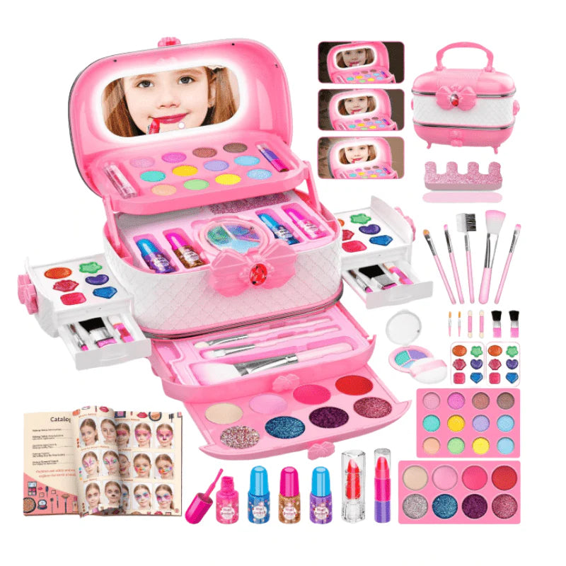 Kids Makeup Kit with Case, Washable Cosmetics, Brushes & Nail Set