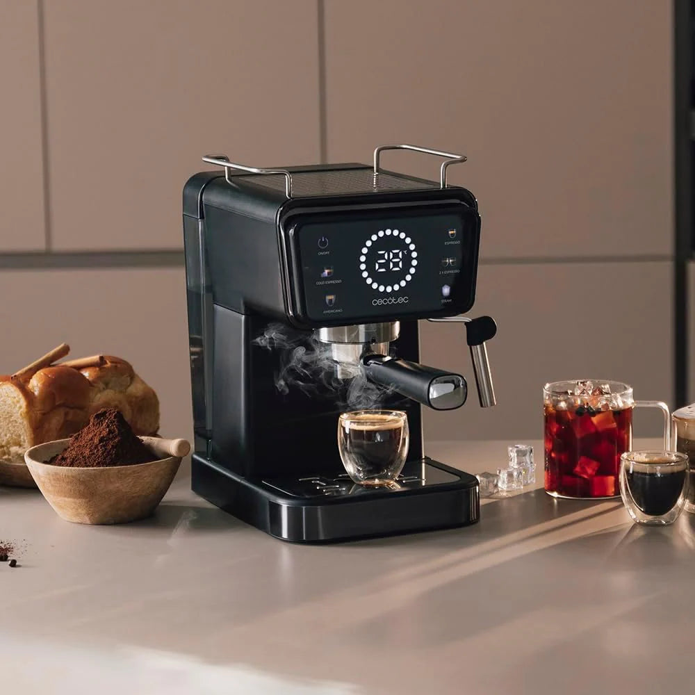 Cecotec Ekspres do kawy z podwójnym wyjściem Power Espresso 20 Barista Cream. 1550 W, 20 prętów, zbiornik na ziarna kawy 250g, młynek z 30 poziomami mielenia, termoblok, zbiornik na wodę 2.5 L