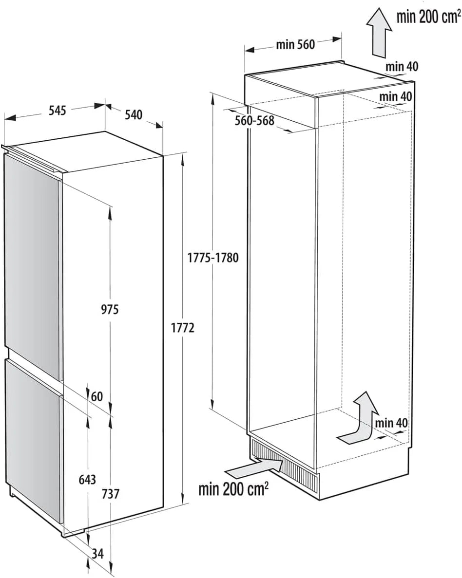 Gorenje NRKI517E41 lodówko-zamrażarka do zabudowy/178 nisza/zawias do drzwi przesuwnych/EEK:E/NoFrost DualAdvance/252L/AdaptTech/SuperCool/ConvertActive/EcoMode/wys. x szer. x gł.: 177,2 x 54 x 54,5