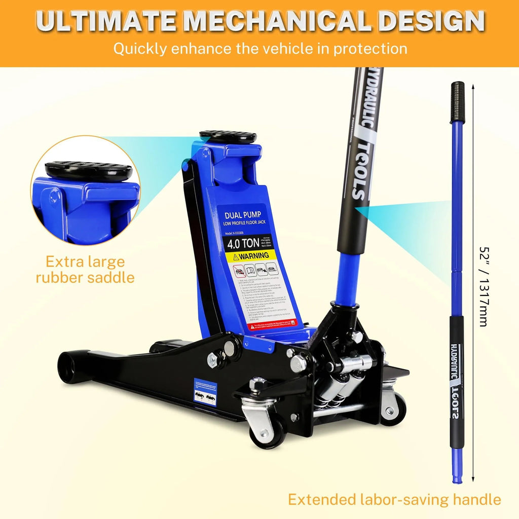 4-Ton Floor Jack, Low Profile Car Jack, Heavy-Duty Trolley Jack Car Lift with Dual Pump Pistons, Lifting Range 4-21, 8000LBS