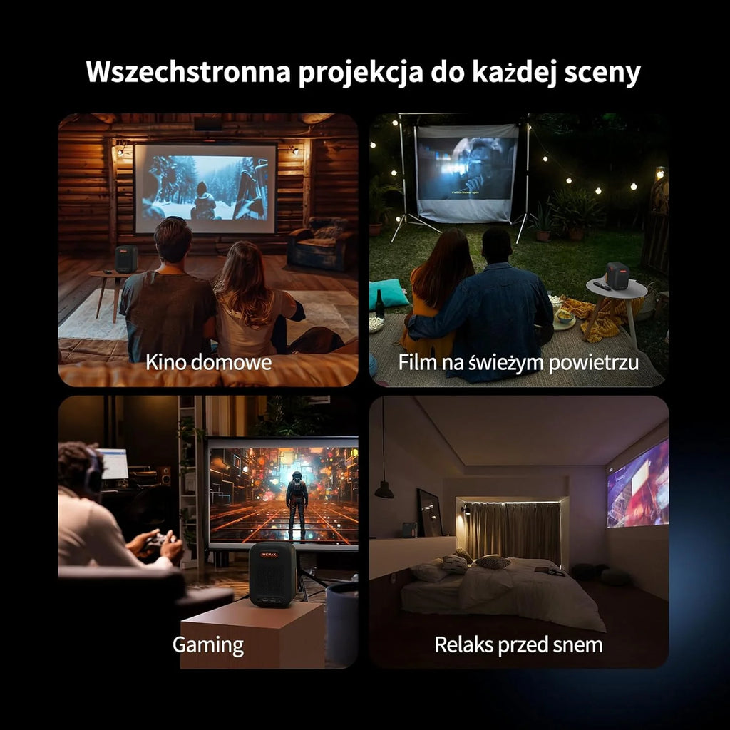 WEMAX Inteligentny Projektor Google TV 1080P Full HD, Obsługa 4K, 320 ISO Lm, MEMC Płynność na Mecze 2026, Auto Focus i Keystone, Omijanie Przeszkód, HDR10, Dolby Audio, WiFi 5G, Bluetooth