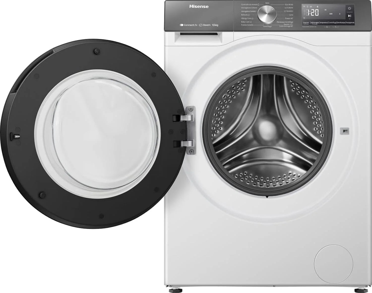 Hisense WD3S9043BW7 pralko-suszarka 9 + 6 kg, 1400 obr./min, 15 programów automatycznych, silnik inwerterowy, klasa energetyczna A-30%/D, wyświetlacz LED, szary, WiFi
