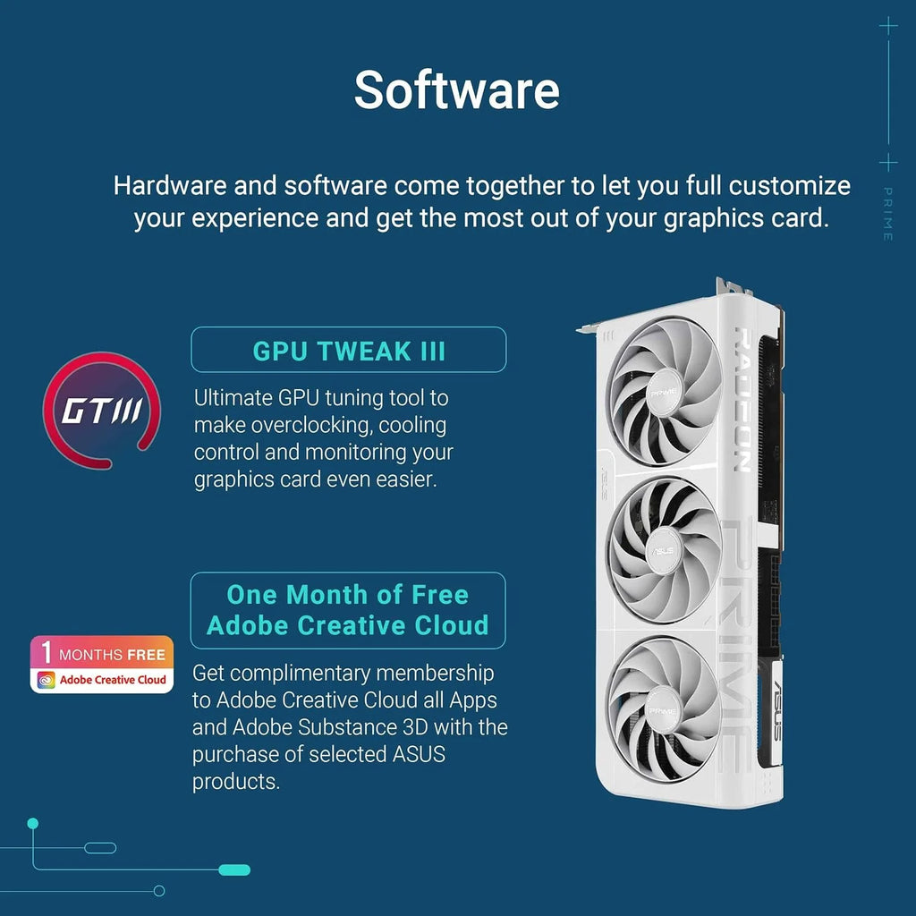 ASUS Prime Radeon RX 9070 XT White OC Edition 16 GB GDDR6 karta graficzna dla graczy (AMD Radeon RX9070XT RDNA 4, 2,5 gniazda, PCIe 5.0,1 x HDMI 2.1b, 3X DisplayPort 2.1a, biała