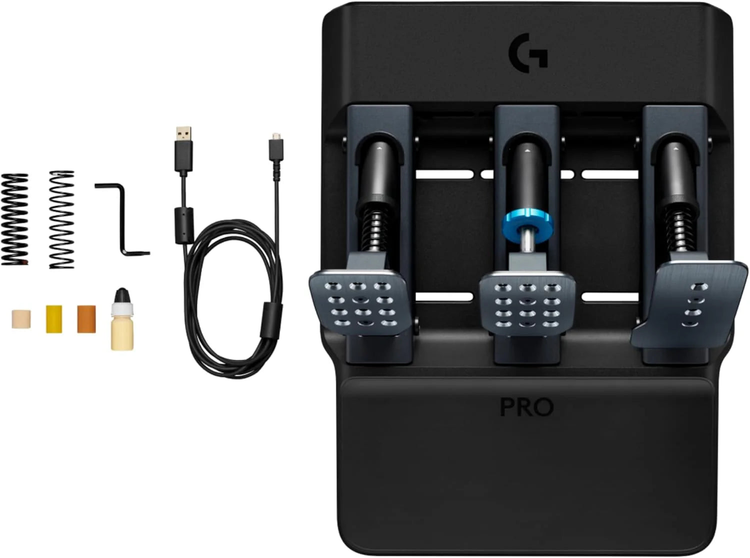 Logitech G PRO Racing Pedals – Pedały symulatora wyścigów z hamulcem z czujnikiem obciążenia 100 kg, w pełni konfigurowalne, wymienne sprężyny i elastomery, konstrukcja modułowa - Czarny