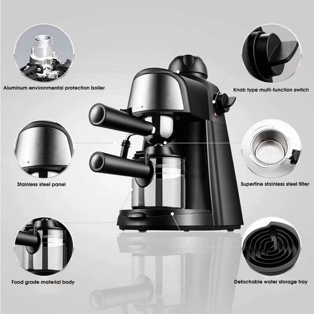 Espresso Machine 5 Bar Pressure Coffee Maker Small Semi-Automatic Steam Espresso Machine 64-hole Extraction System 4-speed Adjustment 240ml Large Capacity (Color : A) (B)