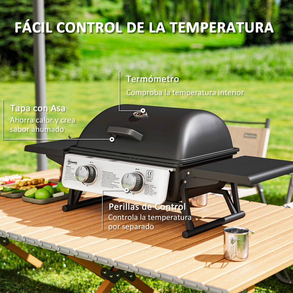 Grill gazowy Outsunny ABS ze stali nierdzewnej - 101 x 48 x 41 cm. Czarny