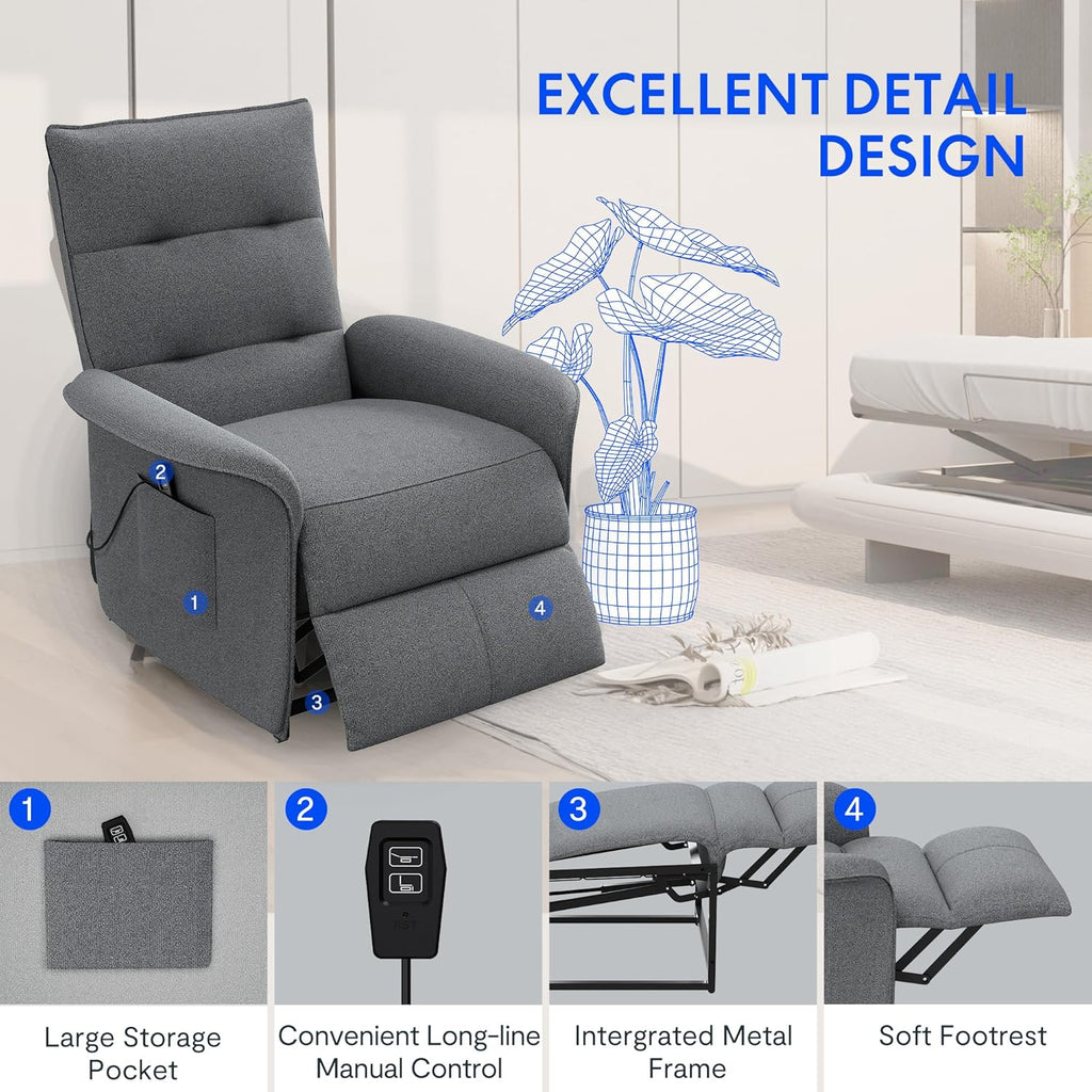 Fotel rozkładany elektrycznie FLEXISPOT z regulowanym oparciem, odchylany w zakresie od 105° do 155°, ergonomiczny fotel wypoczynkowy do sypialni, salonu i kina domowego (ciemnoszary)