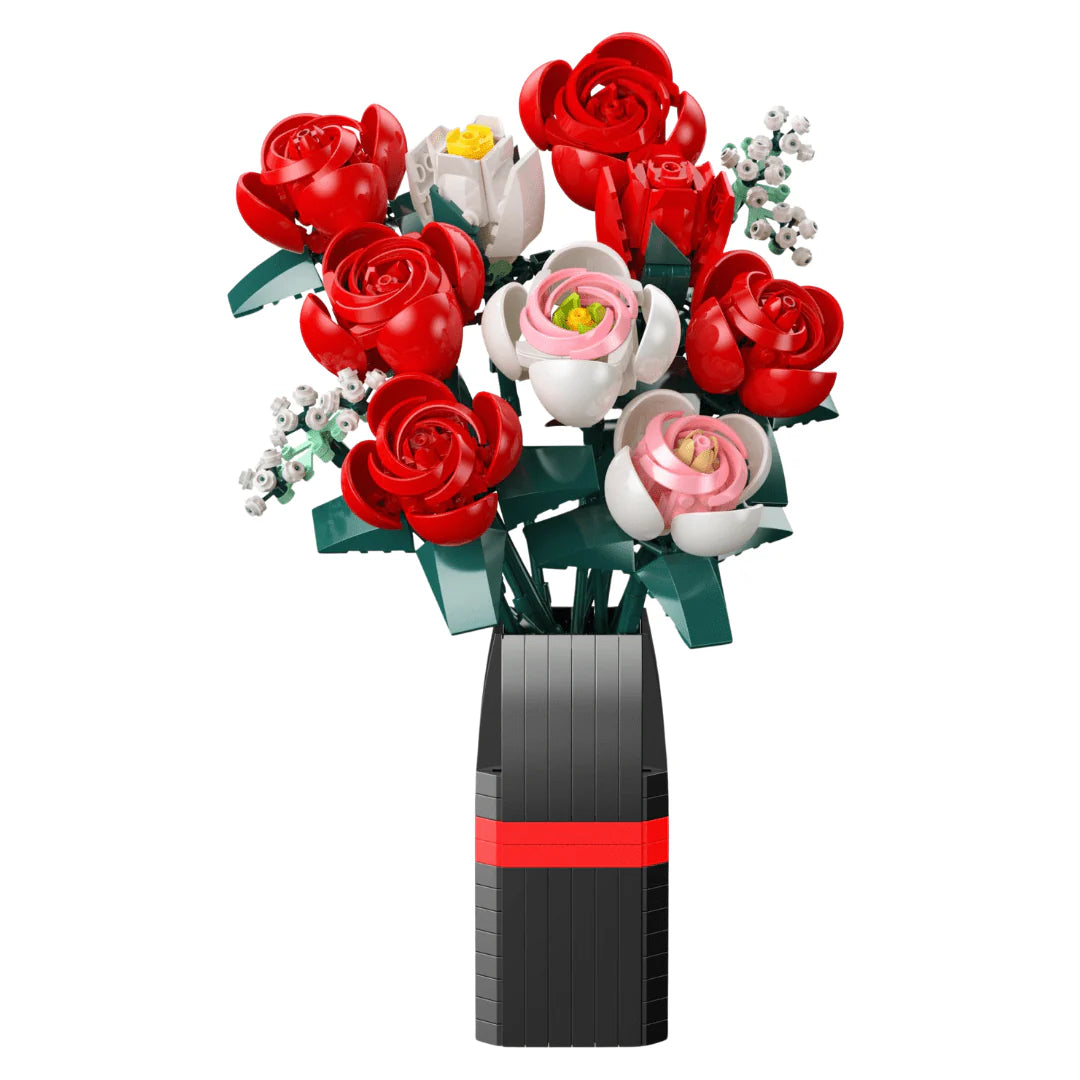 Rose Bouquet Building Kit, 841 PCS DIY Floral Display with Vase