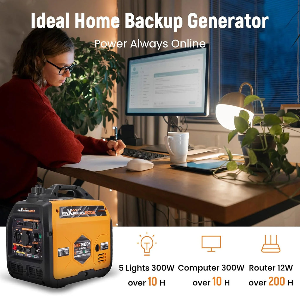 maXpeedingrods Inwerterowy generator prądu, 2000 W, benzynowy, 4-suwowy, z gniazdem USB i gniazdami 230 V, cyfrowy wyświetlacz, kompaktowy i lekki, na kemping, do podróży na świeżym powietrzu, kampera