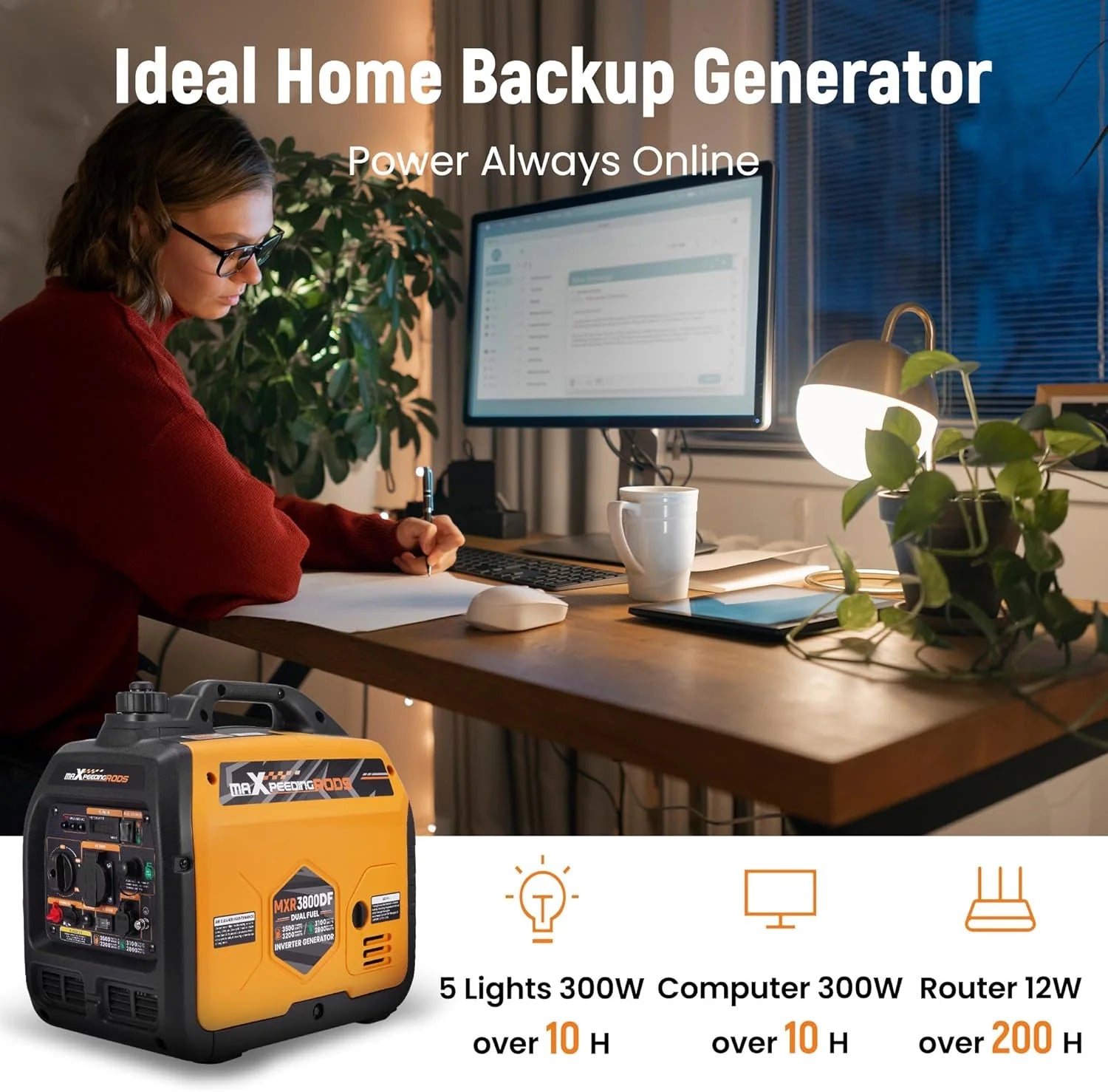 maXpeedingrods Inwerterowy generator prądu, 2000 W, benzynowy, 4-suwowy, z gniazdem USB i gniazdami 230 V, cyfrowy wyświetlacz, kompaktowy i lekki, na kemping, do podróży na świeżym powietrzu, kampera