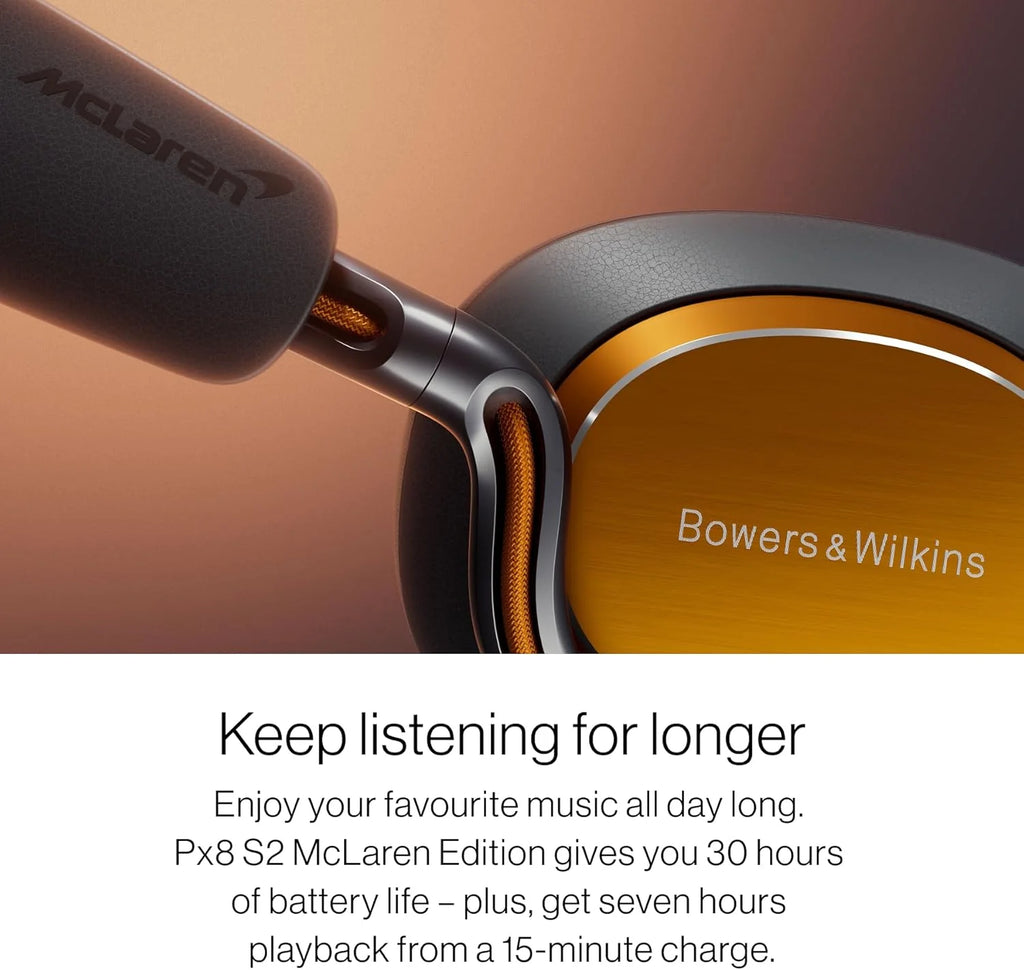 Bowers & Wilkins Px8 S2 bezprzewodowe słuchawki z redukcją szumów z Bluetooth Audio, funkcja szybkiego ładowania, 30 godzin odtwarzania w wysokiej rozdzielczości i mikrofonem - onyks czarny