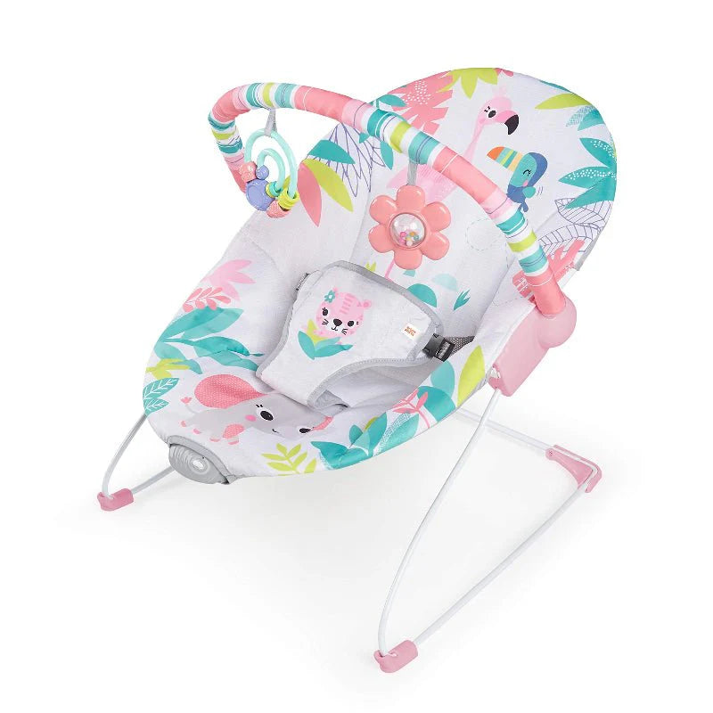Foldable Baby Bouncer with Deep Supportive Seat, Vibration, and 2 Toys